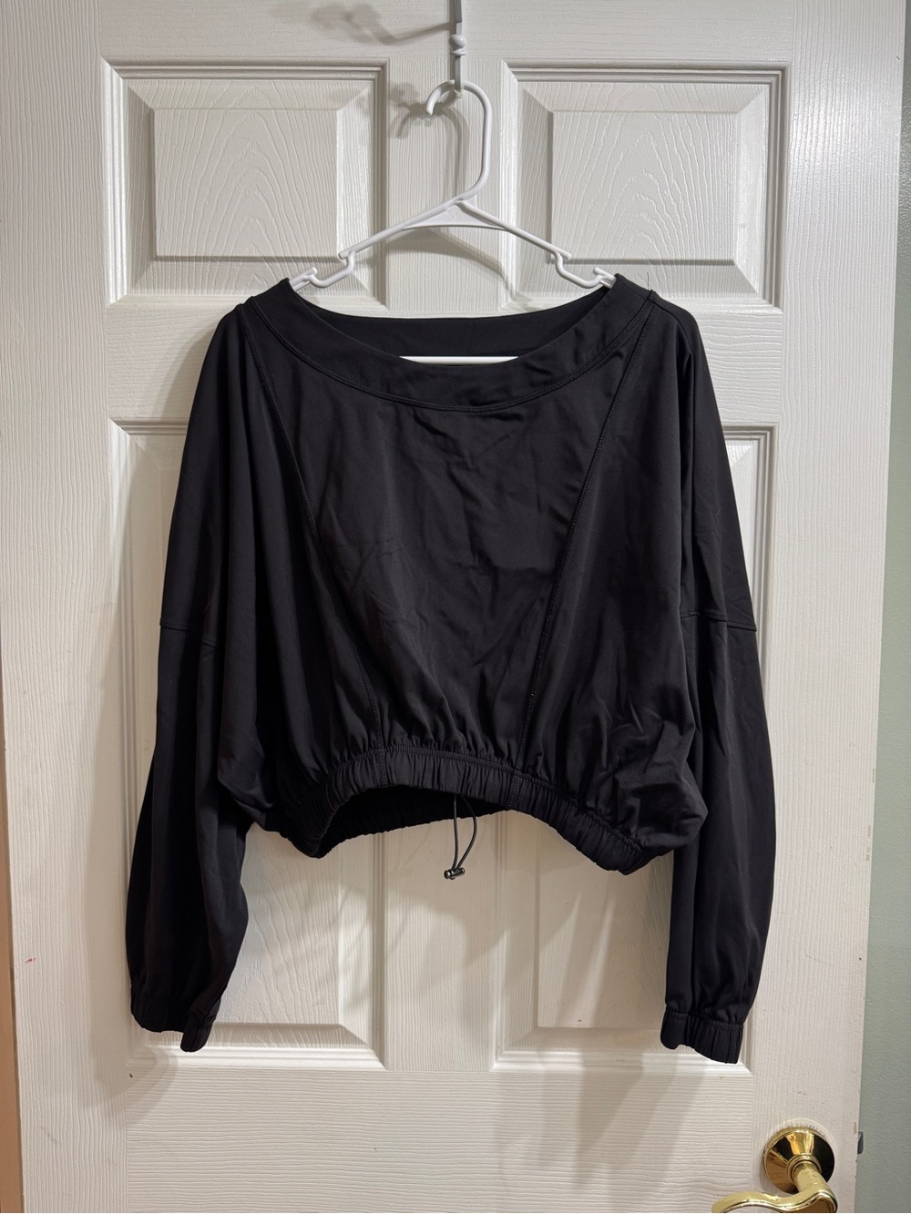 Balance Athletica Black Cropped Long-Sleeve Drawstring Hem Top